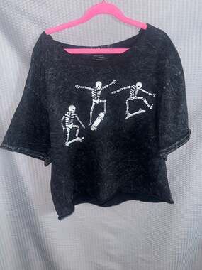 Fifth Sun Skeleton Skateboarder Mineral Wash Crop Top Tee